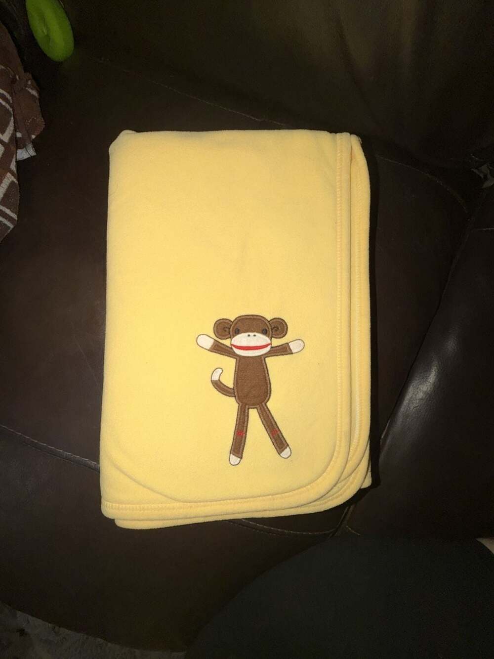 Gymboree Sock Monkey Yellow Fleece Baby Blanket One Size